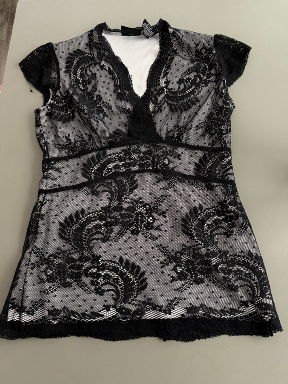 Black Lace Lined V-Neck Blouse